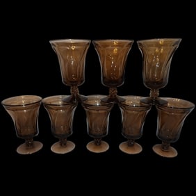 Vintage Amber Water Glasses, Set of 8, Circa 1950-82, Fostoria Jamestown Brown Water Goblet,