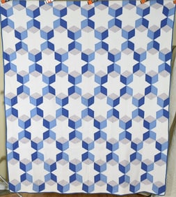 30's Blue & White Tumbling Blocks Quilt