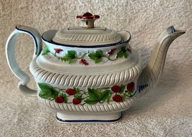 Strawberry Decorated Pearlware Teapot, c. 1820