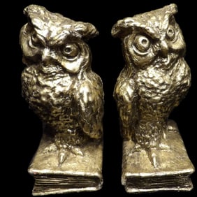 Large Owl Gold Leaf Chalkware Bookends