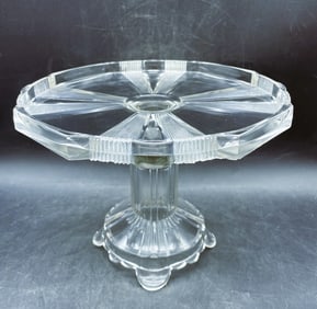 Antique 1882 Glass Cake Stand Pedestal Salver 10" Clear Ribbon Adam's & Co