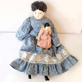 Glazed China Porcelain Doll with Black Hair (1 of 12)