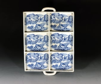 English Pearlware Pottery Blue Printed Tray, The Angry Lion Pattern, Circa 1815-20