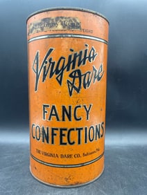 Antique VIRGINIA DARE ADVERTISING CANDY TIN 10" TALL