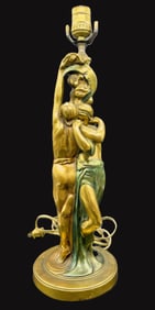 ART DECO ENTWINED LOVERS LAMP POMPEIAN BRONZE CLAD c. 1920