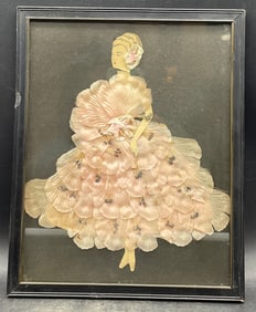 Vintage Antique 1920s Framed Ribbon Art Paper Doll Picture