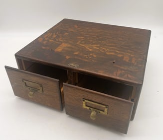 ANTIQUE LARGE MACY OAK 2 DRAWER DOVETAILED FILE BOX