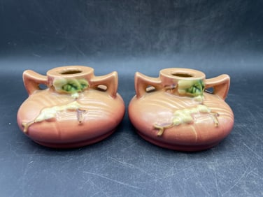 Roseville Vintage Art Pottery Snowberry Ceramic Candle Holders 1947 1CS1