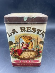 ANTIQUE LA RESTA CIGAR TIN LITHO TOBACCO CAN