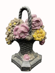 No. # 8 Cast Iron Doorstop Wicker Flower Basket