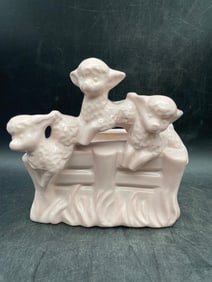 HAEGAR 3505 Early 1950's Three Lamb's Jumping Over Fence Pink Planter