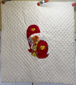 Vintage Handmade Sleepy Bear QUILT BLANKET