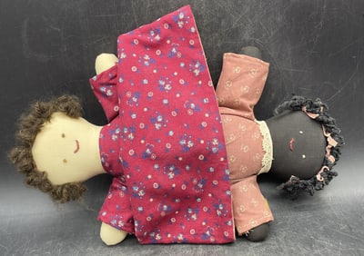 Vintage Topsy Turvy Folk Art Cloth Doll Flip Over Black & White dolls