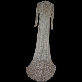 Vintage 1930s Lace & silk Ivory womens Wedding dress