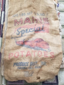 Rare Maine Special locomotive train potato sack bag 100lbs burlap graphics