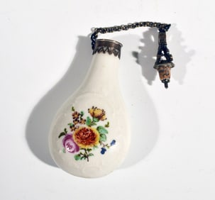 French Porcelain Perfume Bottle with Bouquets of Flowers, Circa 1775