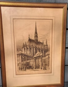 Block Print La Saint Chapelle Peck 1950 or earlier engraving Stamped