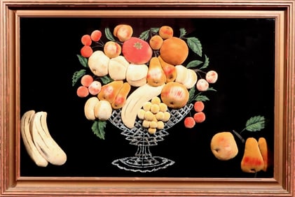 American Feltwork Picture of Fruit in a Bowl, Probably New York State, Circa 1890-1910