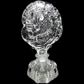 Vintage Pressed Glass Perfume Bottle with Large Fancy Stopper