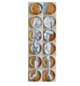 Vintage Piero Fornasetti Gold Adam Porcelain Plates, 1970s.