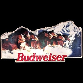 Rare Vintage Budweiser 1993-94 Metal Advertising Sign with Clydesdale and Rocky Mts.