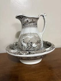 Rare Staffordshire Peruvian Horse Hunt Bowl & Pitcher
