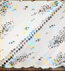 Unusual 30's Botanical Applique Quilt