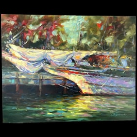 Coastal ART 24x30 Original" oil Painting by Martin Figlinski _Boat