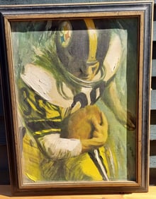 Oil painting Pittsburgh steelers player running ball 20 x 26"