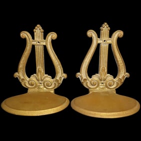 Vintage set of 2 Syroco Wood Lyre Harp Shaped Wall Shelves