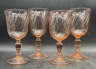 4 Pink Depression Glasses Stemware
