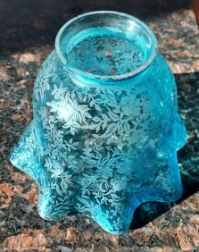 ANTIQUE rare blue acid Etched fluted shade