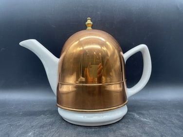 Vintage Ceramic Teapot with Solid Copper Teapot Cozy