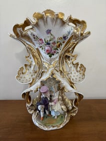 Rare 15 7/8” Paris Porcelain Vase W/ Attached Figure