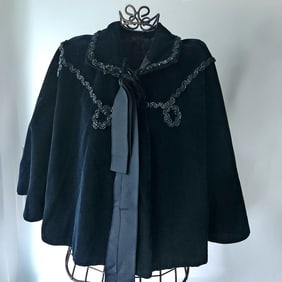 Victorian Black Velvet Short Beaded Cape