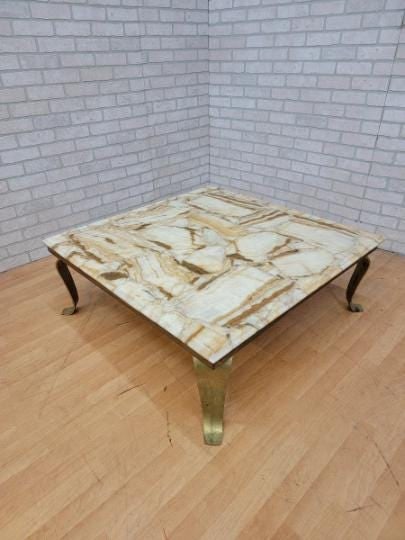 Mid Century Modern Arturo Pani for Muller of Mexico Square Onyx and Brass Coffee Table (1 of 9)