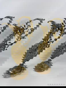 Antique French Renaissance Revival Figural Ormolu Ewers - Pair: Vintage from the 19th century Materials: bronze, metal Antique French Renaissance Revival Figural Ormolu Ewers - Pair Very fine quality pair of French Renaissance Revival heavy ormolu ewers. A real de