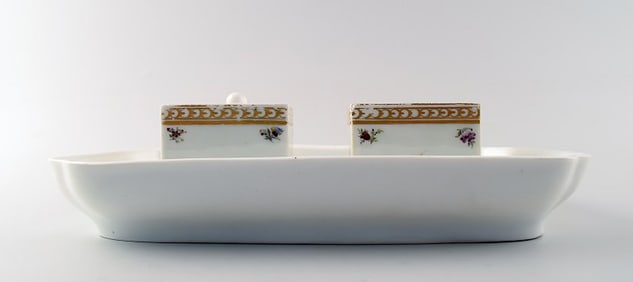 Early and rare Royal Copenhagen writing set with two inkwells.