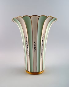 Royal Copenhagen cracked / crackle trumpet-shaped vase, hand painted with flowers.