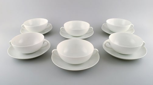 Royal Copenhagen Salto service, White. Set of 6 boullion cups with saucers.
