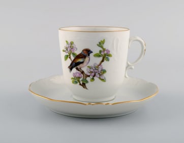 Royal Copenhagen "Spring" coffee cup with saucer in porcelain with motifs of birds and foliage.