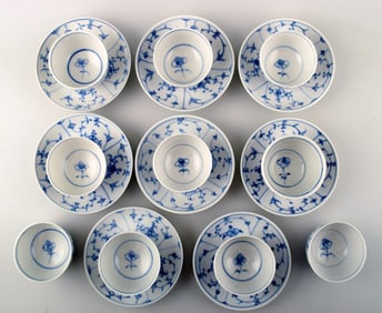 8 persons antique blue fluted coffee service, presumably Germany, year 1800-1850.