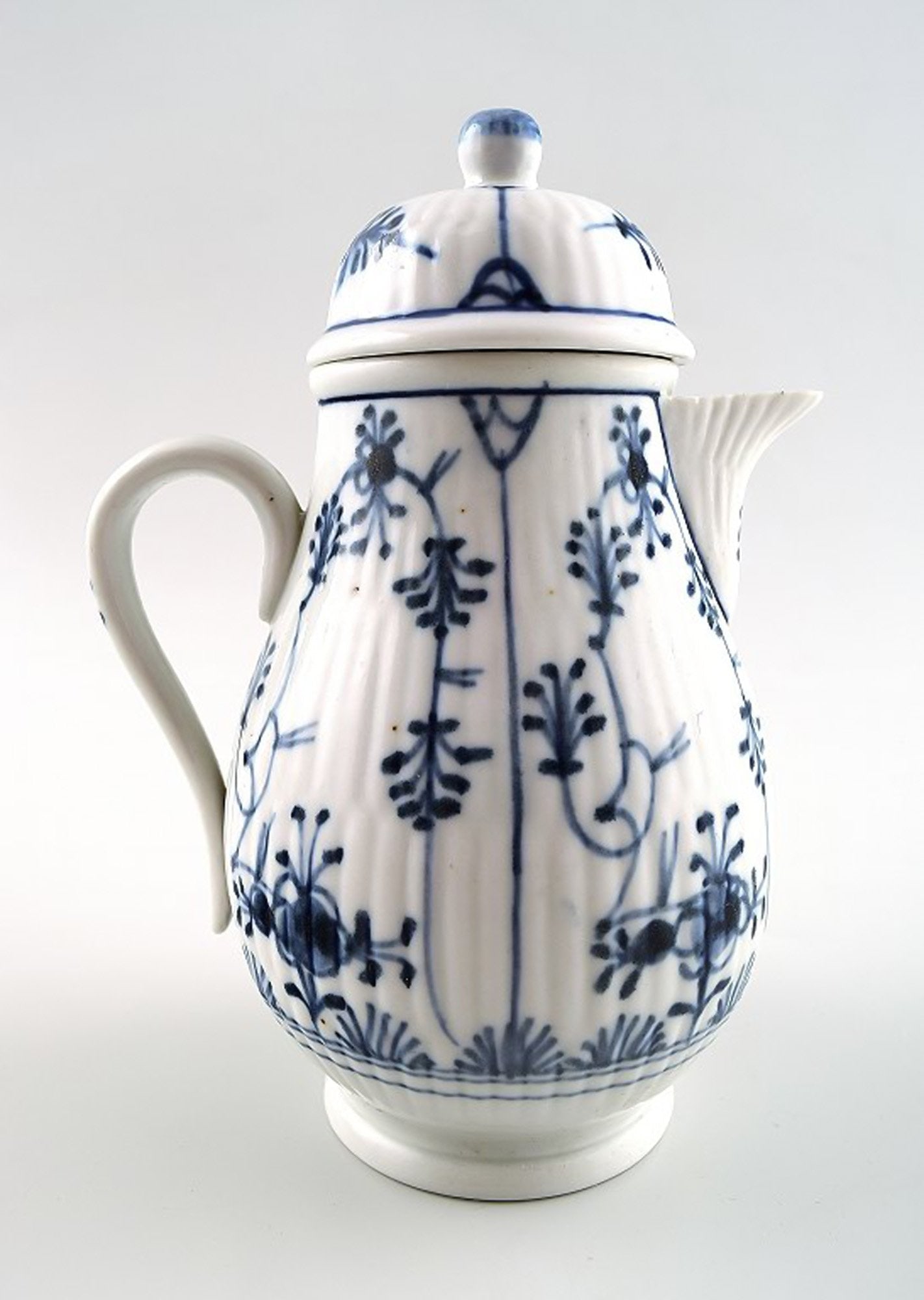 Antique German blue fluted mocha jug. (1 of 5)