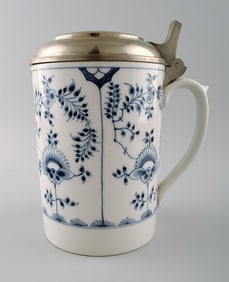 Royal Copenhagen Blue Fluted Plain, rare mug with pewter mounting, oversized. Decoration number