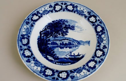 Gustavsberg, 1830s, earthenware soup plate with motif from the Royal Swedish castle, Ulriksdal.