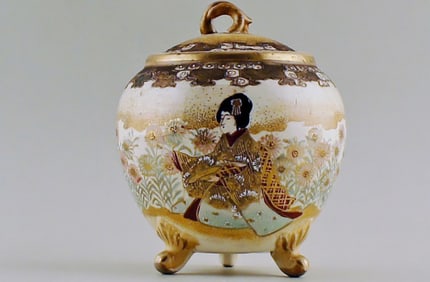 Satsuma earthenware jar with lid.