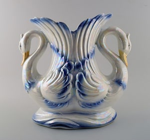 Capodimonte, Naples porcelain vase with swans.