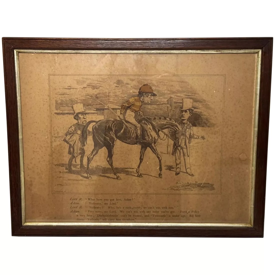 Political Print William Gladstone As Lord Rosebery's Jockey On Horse Verbosity: Political Print William Gladstone As Lord Rosebery's Jockey On Horse Verbosity 1 Fine British Antique Victorian Historic Rare Political Sporting Framed Print By Punch Cartoonist Edward Linley Sambourn