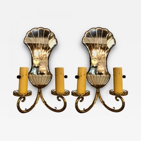 Pair of Jansen Wall Sconces, Hollywood Regency Era with Mirror Backs