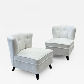 Pair Mid-Century Modern Slipper/Lounge Chairs, American, Bouclé, Pair Low Profie